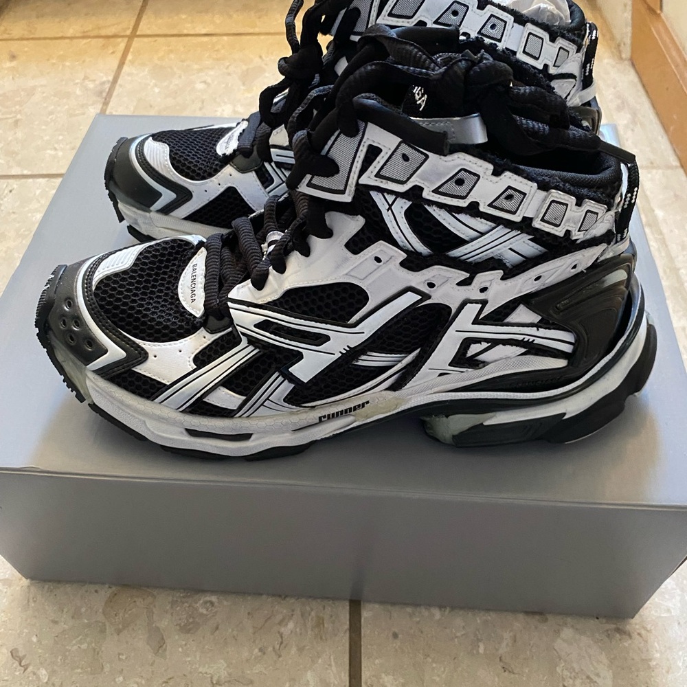 Balenciaga High top Black and White Runner Sneakers